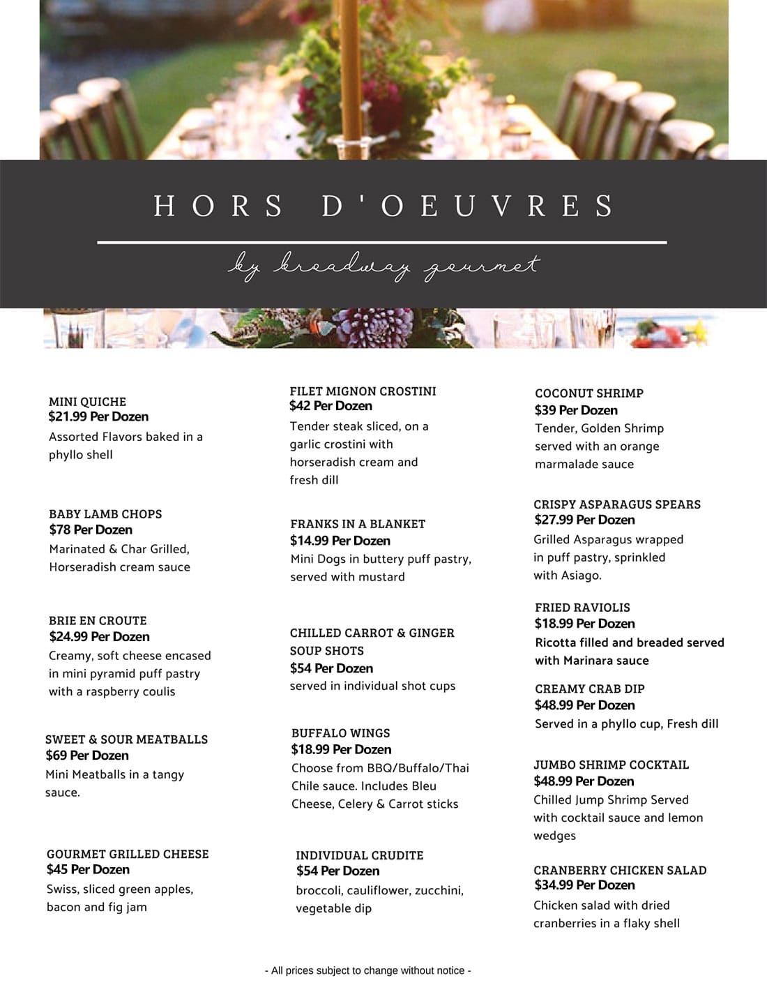 Catering Menu Hors D'oeuvres