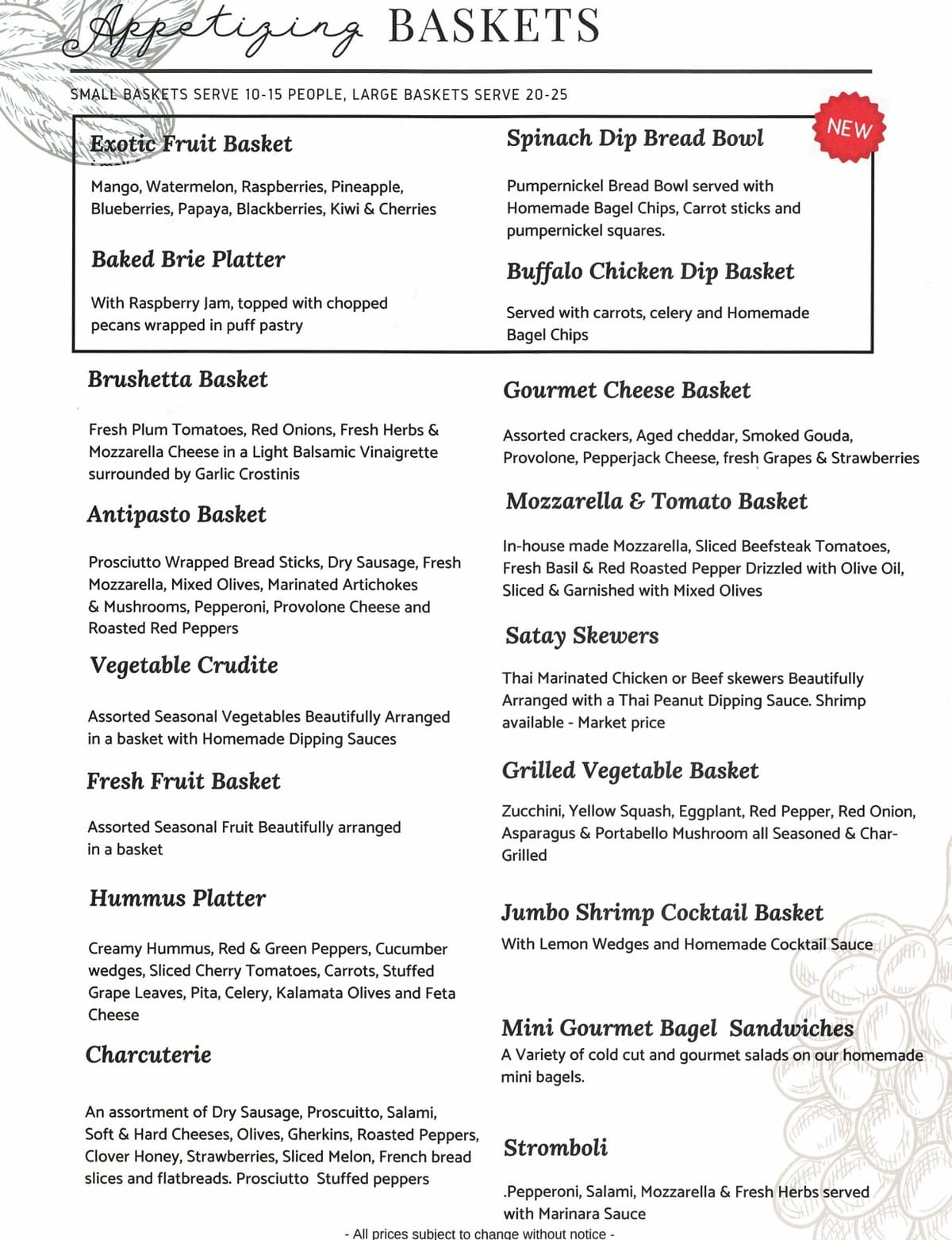 Catering Menu - Appetizing Baskets