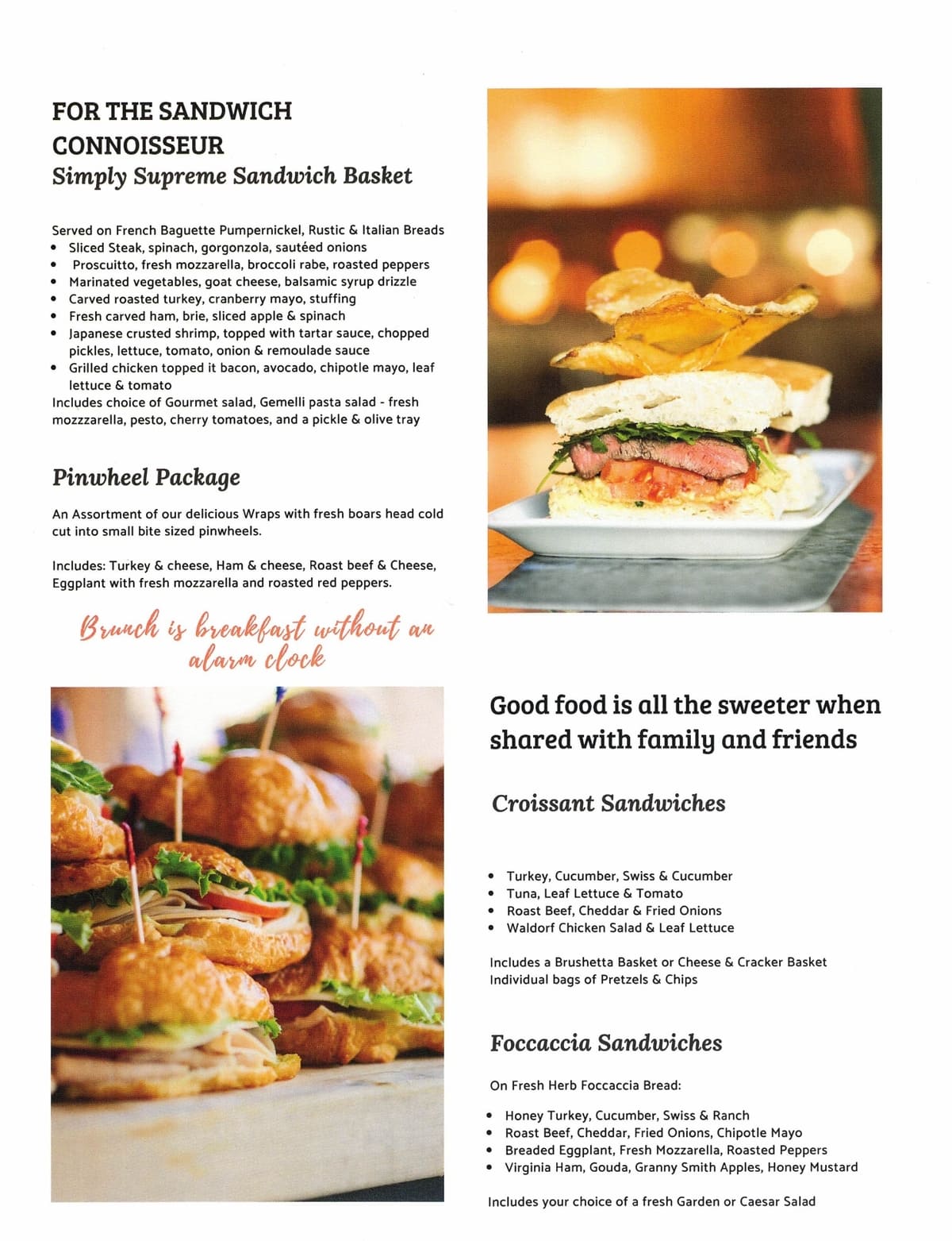 Catering Menu - For The Sandwich Connoisseur
