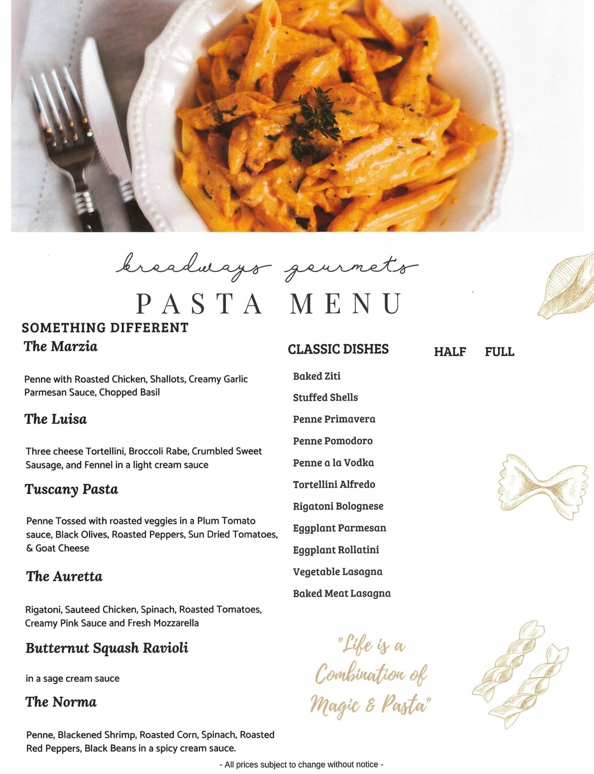 Catering Menu - Pasta Menu