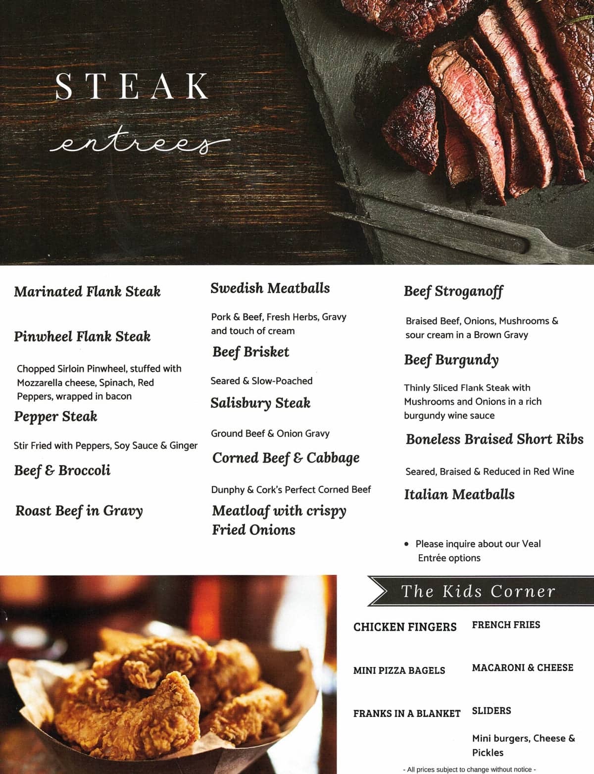 Catering Menu - Steak Entrees